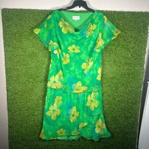 Studio I‎ Green Floral 2 Piece Dress Set Cowl Neck Beaded Trim Plus Size 20W